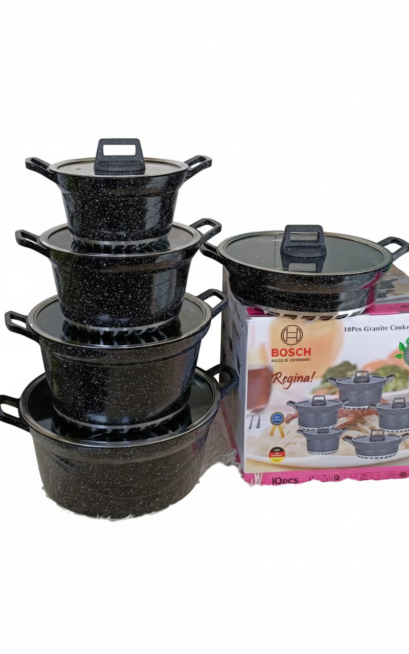 Bosch 10-Piece Granite Nonstick Sufuria Set  Durable Scratch-Resistant Cookware  Black Grey  Maroon  Jecimwa Kenya